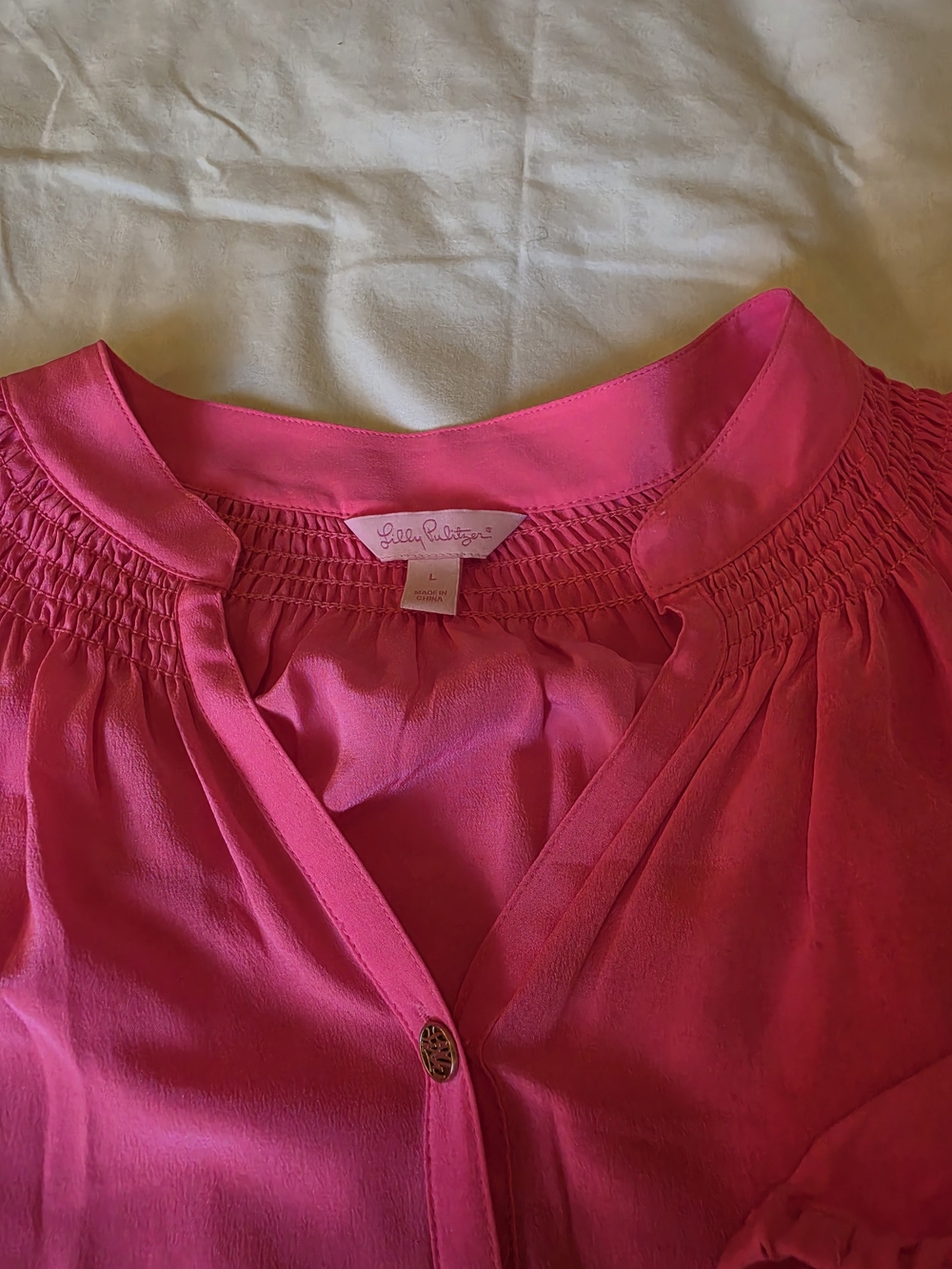 Lilly Pulitzer Vibrant Hot Pink Smocked Yoke Blouse